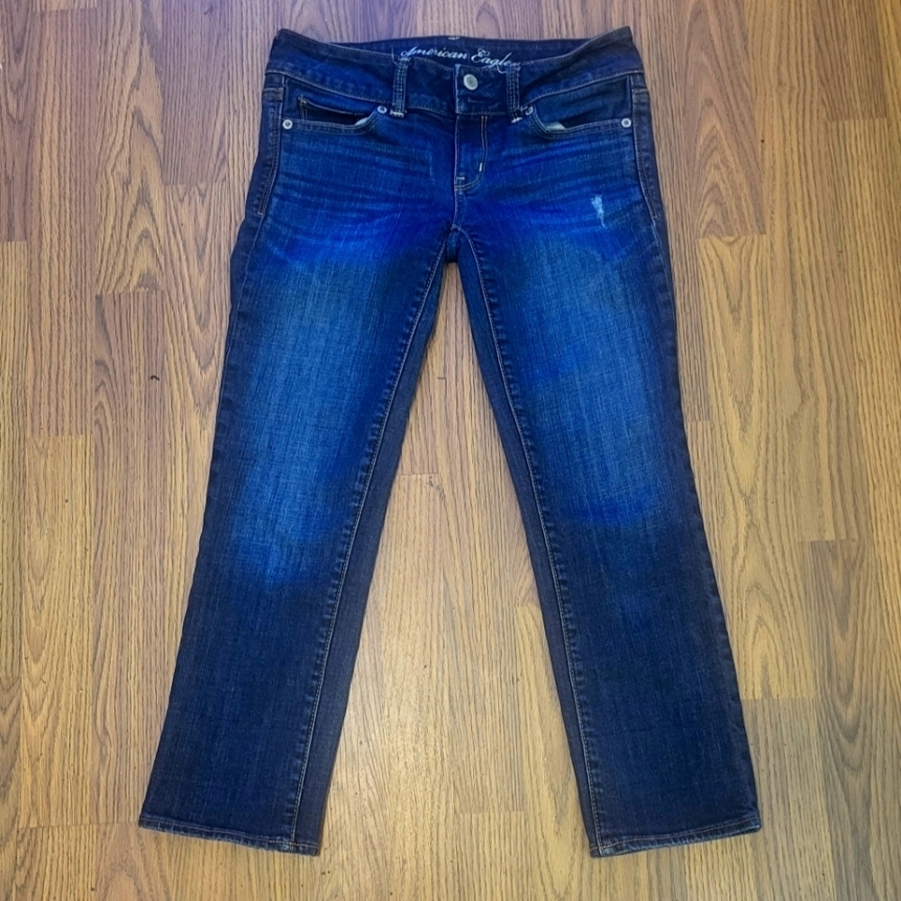 Womens American Eagle Artist Outfitters Distressed Dark Blue Denim Jeans Size 0